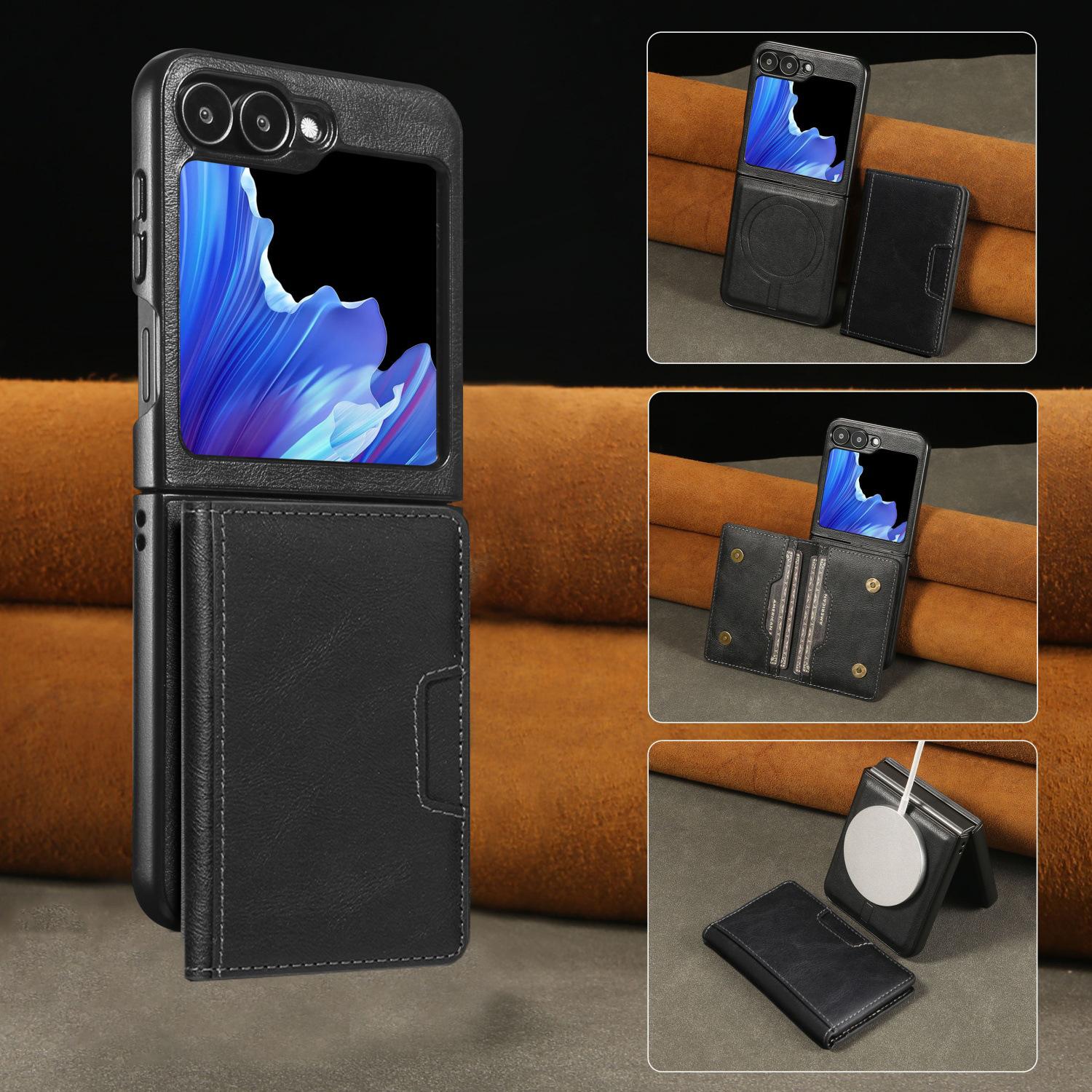

Samsung Z Flip7 two-fold ring magnetic card case, mobile phone case, strong magnetic Magsafe wireless charging, anti-drop protective case. Z Flip 7