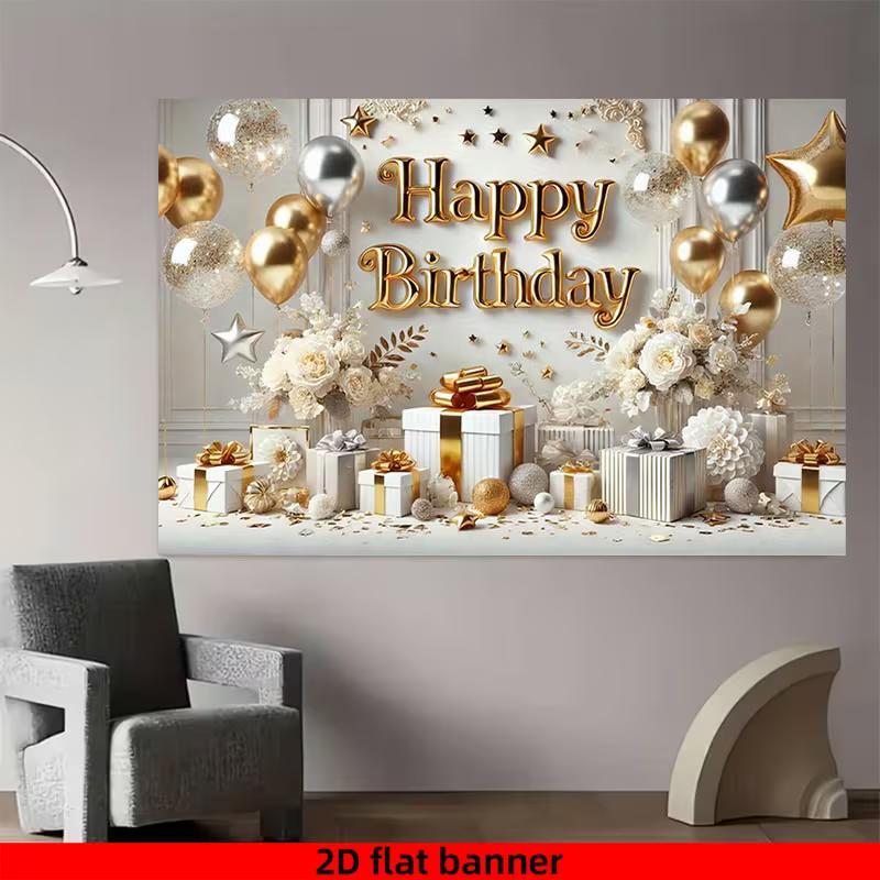 Sfondo 2D Luxe Oro Floreale Buon Compleanno per Studio & Parete Selfie