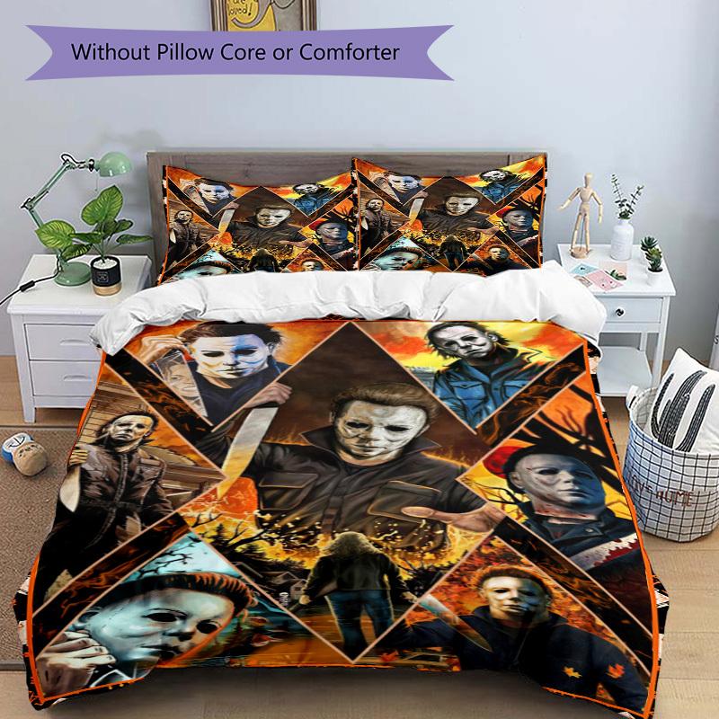 Halloween Horror Icons Collage Poster Bedding Set - 3 Piece Comforter Cover Gift for Bedroom,Includes No InsertB161