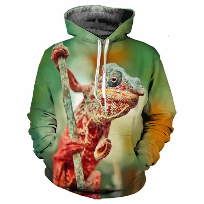 Chameleon Lizard Hoodie Animal 3D Print Men Women Streetwear Hoodies Oversized Pullover Hooded Sweatshirts Kids Tops Clothing