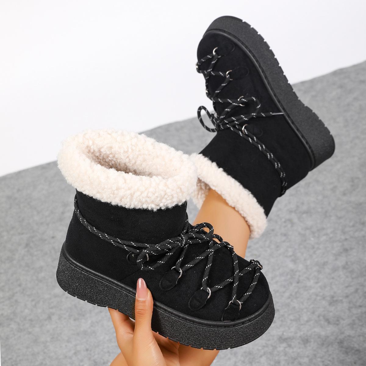 

Foreign trade warm front lace-up snow boots 2025 winter new piled thickened muffin Mao Mao mouth cotton shoes women 42
