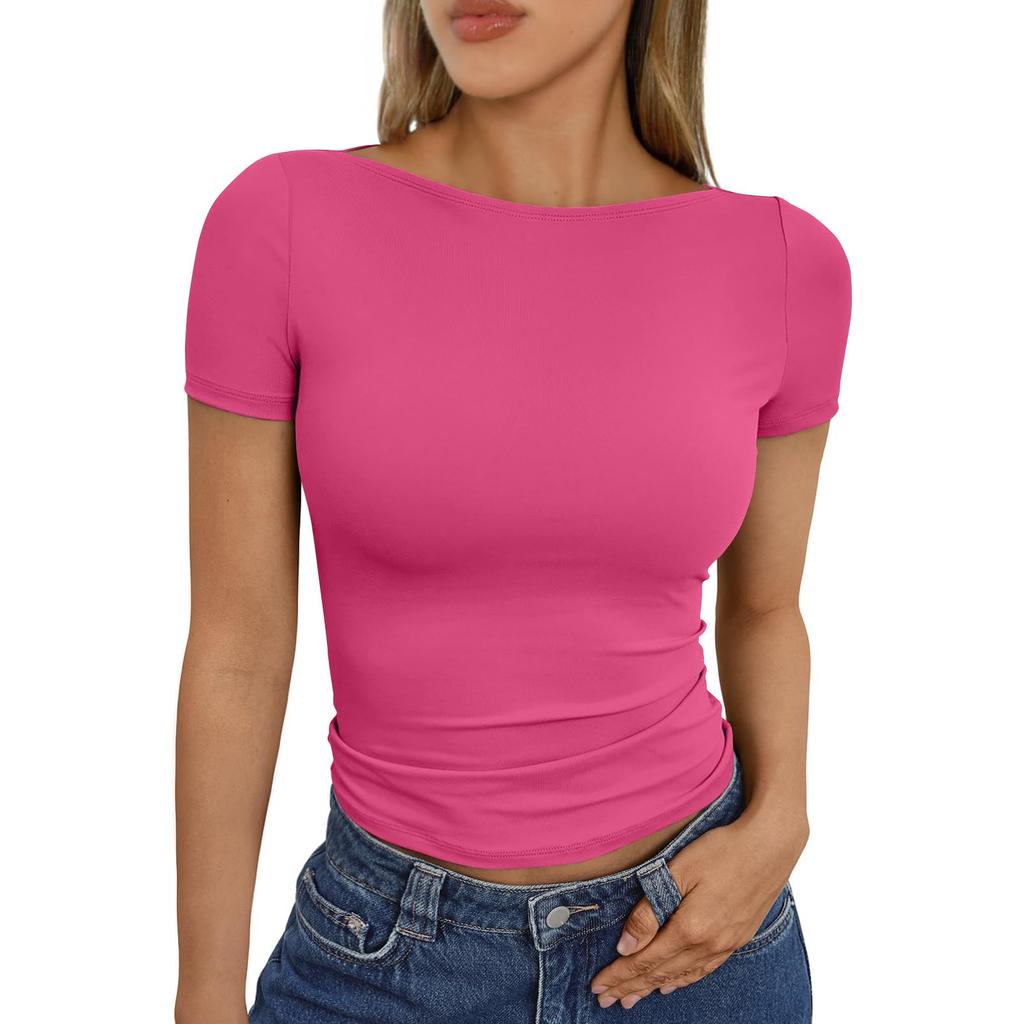 Women's Fashion Casual Slim Short Sleeve Bottom Shirt Outerwear Tops