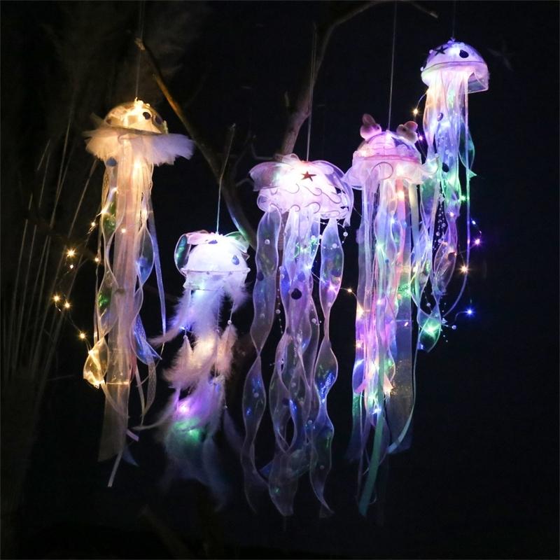 Handhold Light Up Jellyfish Lamp Toy Glowing Chandeliers Ambient Light for Restaurant Girls Kids Holiday Room Ornament