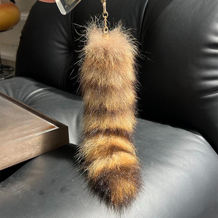 Raccoon Tail Fur Keychain Pendant Real Hair Plush Small Tail Pendant Schoolbag Backpack Bag Jewelry