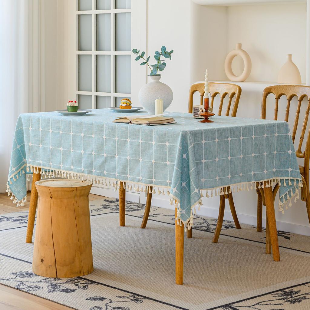 Embroidered Checkered Universal Dining Table Cloth Decorative Tablecloth Cover Cloth North Tablecloth Table Mat Cotton And Linen