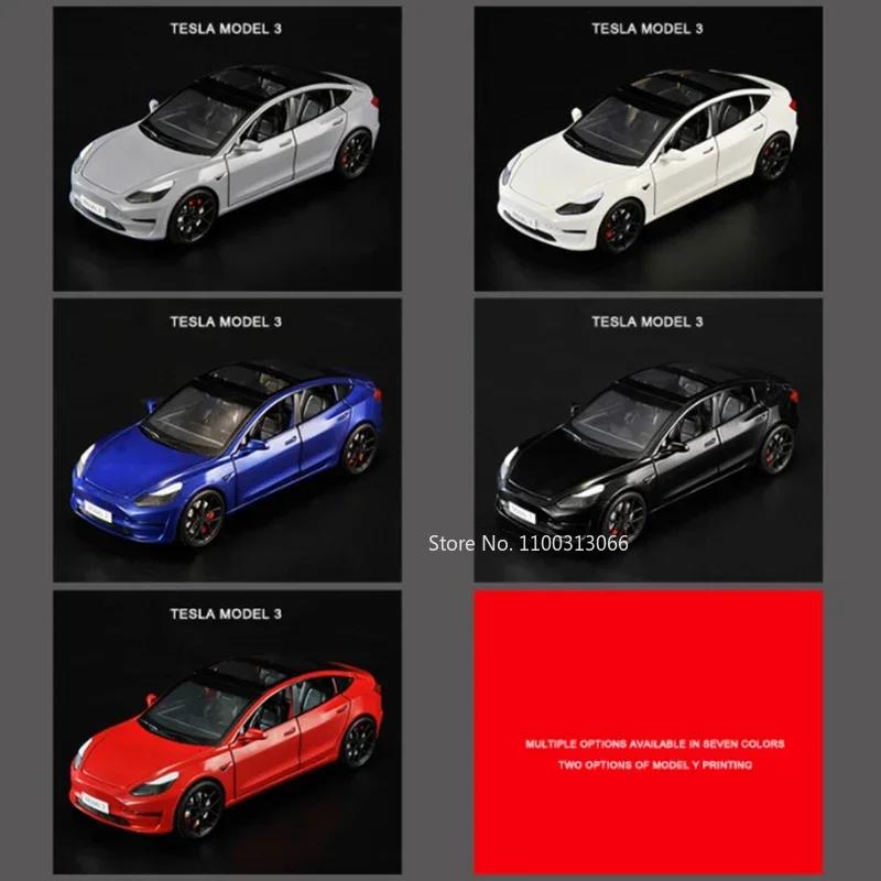 AKX1 1:24 TESLA Model 3 Car Toys Alloy Diecasts Metal Vehicles Car Model With Sound Light Vehicle Toys For Children Gifts Collection