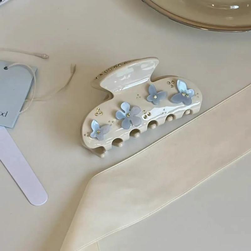 Korean Fashion Blue Delicate Butterfly Petals Diamond Disc Hair Catch Clip Shark Clip синий