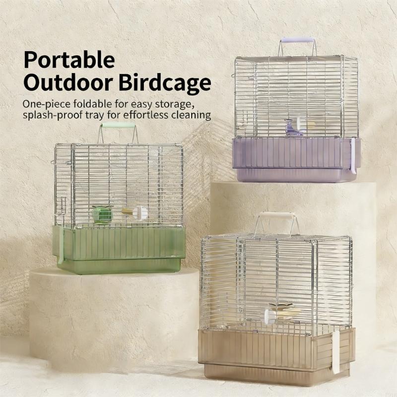 Stable Folding Metal Bird Cage Rusts Resistant Stainless Steel Easyly Transport Pet Carriers For Outdoor Activity P9YB