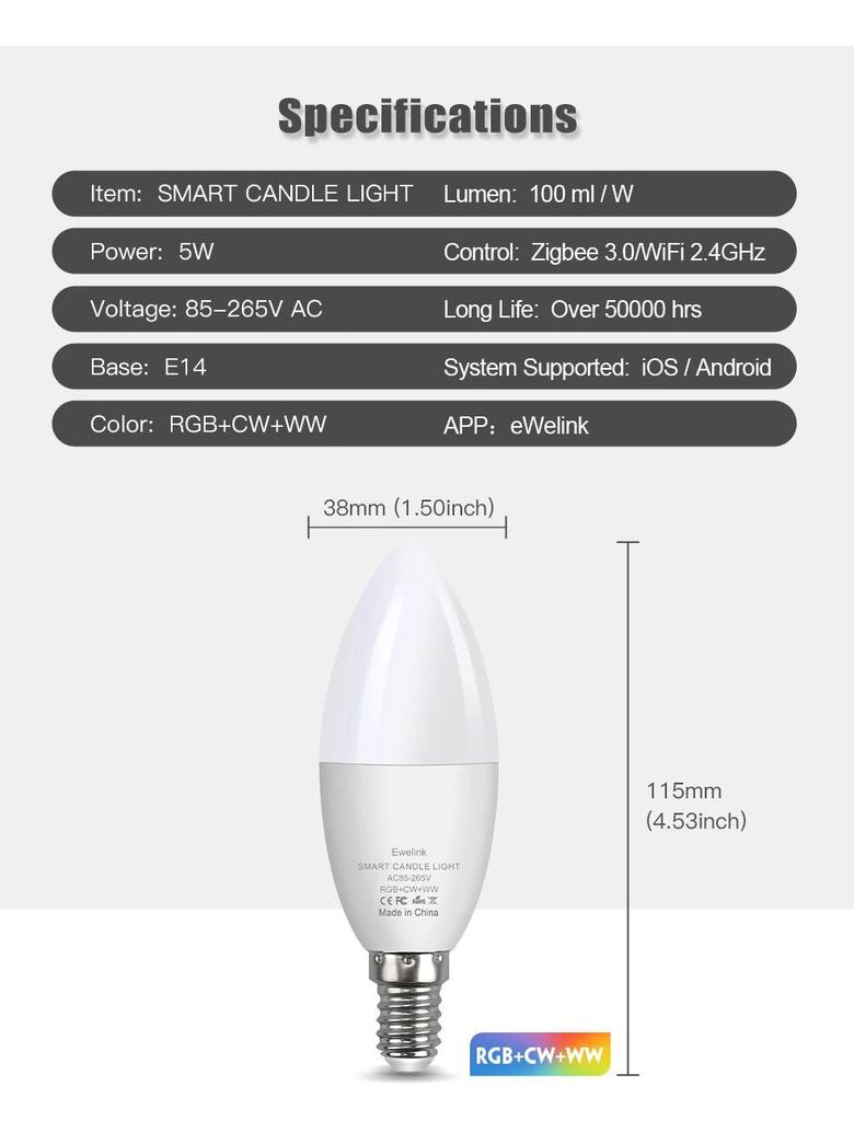 EWeLink Zigbee Smarte Glühbirne - Sprachgesteuert, Bunte WiFi-Birne Kompatibel mit Alexa & Google Home