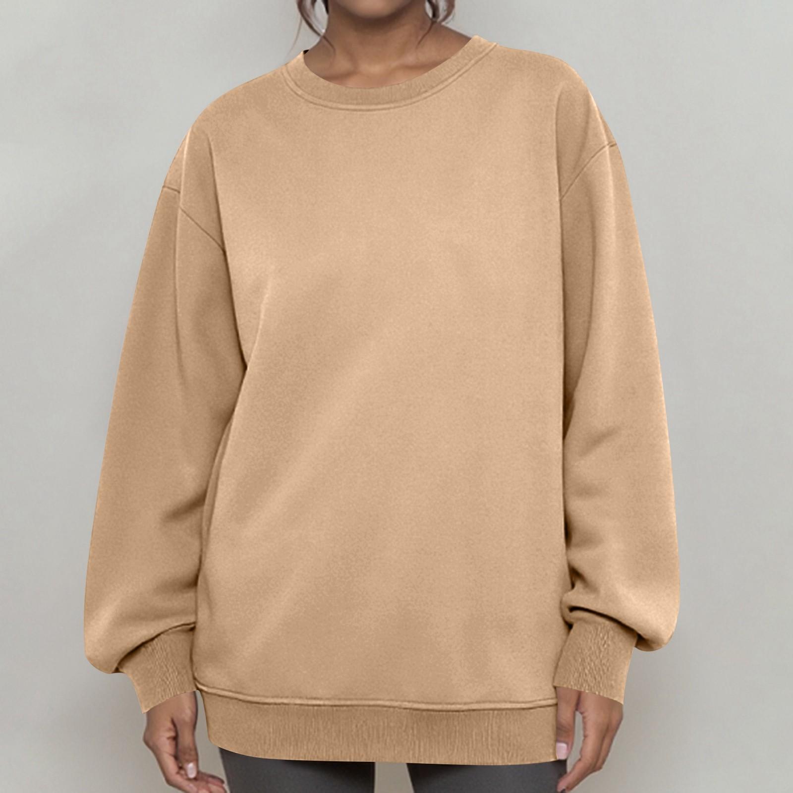 Women s Fashion Solid Color Long Sleeved Round Neck Pullover Casual Adult Sweatshirt Top L 1298₽