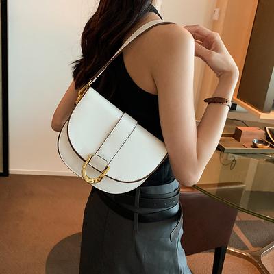 Saddle Shoulder Bag Gold Hardware Solid Color PU Crossbody Bag 2 Handbags