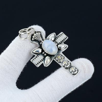 Rainbow Moonstone Natural Pendant, 925 Sterling Silver Pendant, Blue Fire Moonstone Jewelry Necklace Pendant, Valentine Gifts, Mother Gift