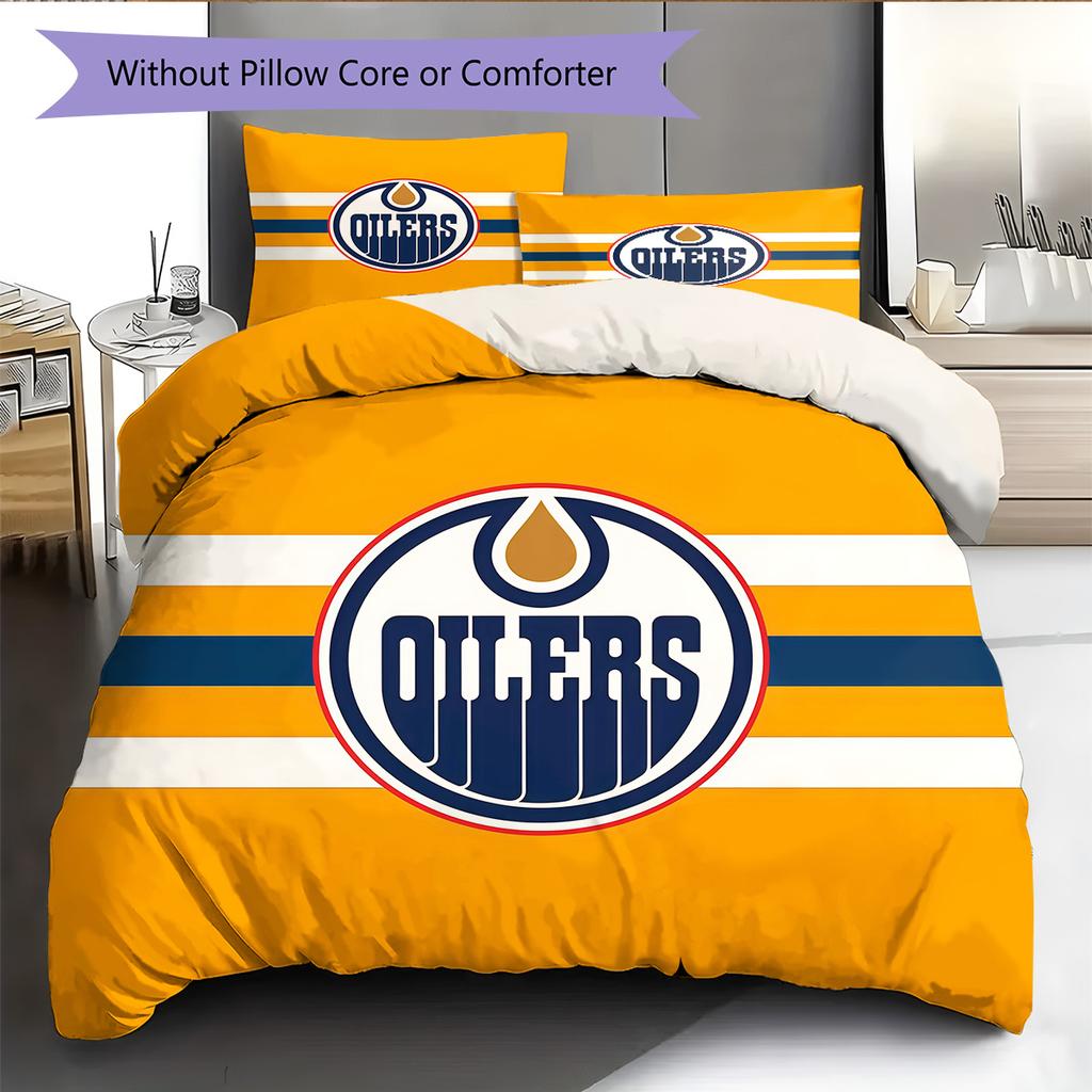 Edmonton Oilers2 Pattern Bedding Quilt Set Home Decoration Gift (1 * Duvet Cover + 2 * Pillowcase Without Core)