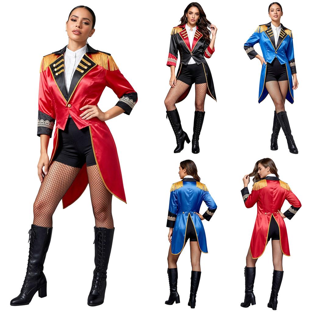 Giacca da Pista da Circo da Donna con Frange sulle Spalle, Collo a Revers, Maniche Lunghe, Polsini in Pizzo, Blocco di Colore, Raso per Feste a Tema Halloween, Carnevale, Role Playing