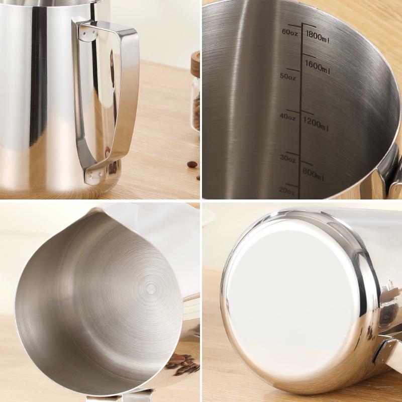 Stainless Steel Latte Art Cup with Scale, Milk Frothing Pot, Pointed Spout Coffee Utensil for Home & Commercial Use