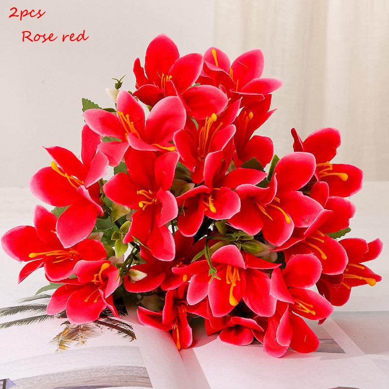 2PCS Simulated 5-forked, 10-headed colorful lilies, wedding and home decorations, artificial daffodils and orchids.