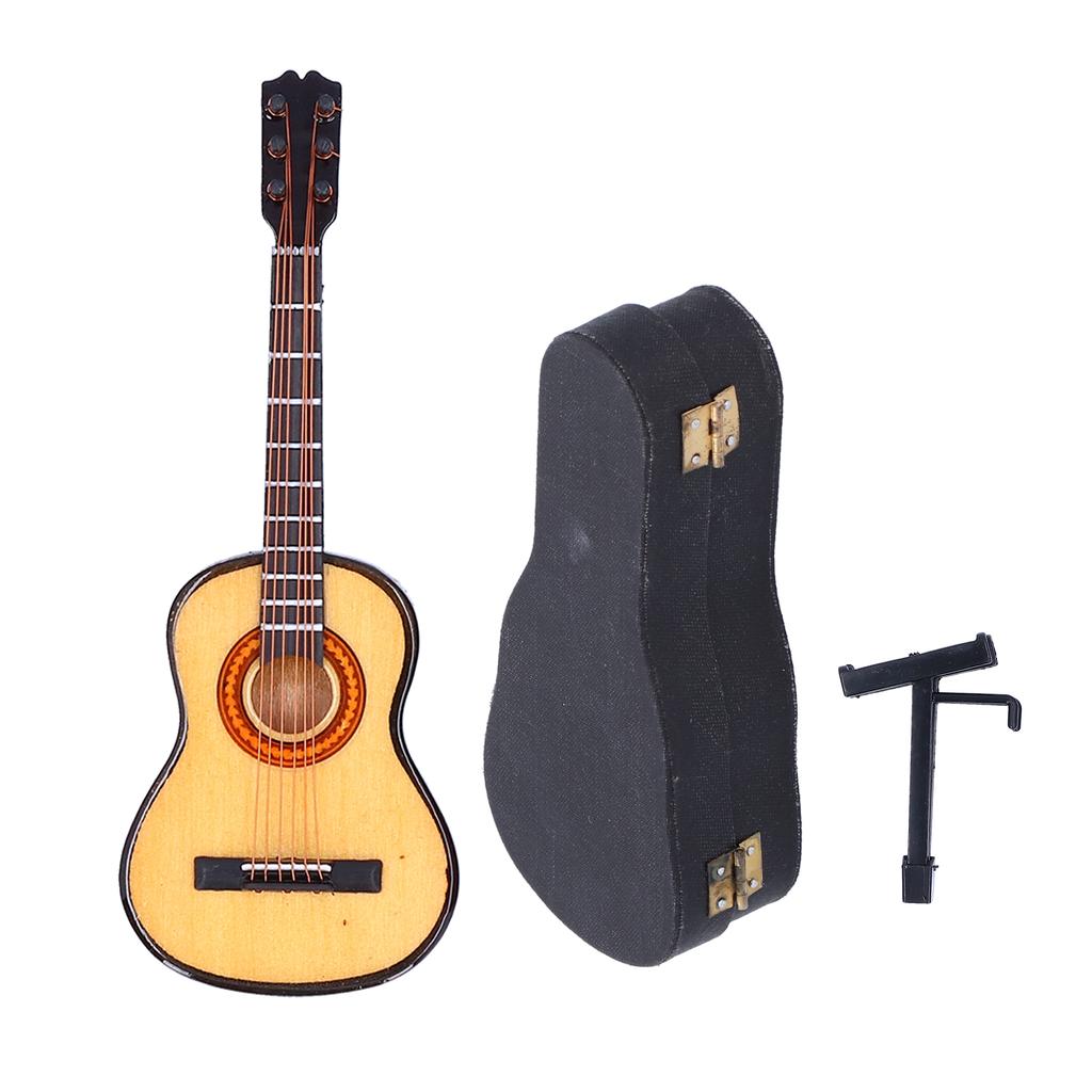 Gitarmodell Tre Skrivebord Mini Musikkinstrument Ornament med Stativ og Oppbevaringsboks