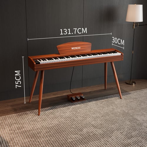 WENCAI Digital Piano, 88 Keys, Hammer Cushion Keys, Wooden Design, Practice Piano for Beginners and Children, MIDI Connector Compatible, 3 Pedals, Sta