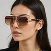 Women Trendy Luxury Steampunk Sunglasses Fashion Metal Double-Bridge High-End Large-Frame Shades Eyewear Classic Driving Shades