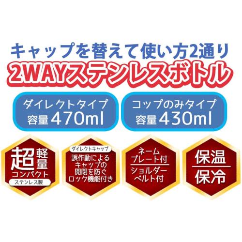 Skater Children's 2WAY Stainless Steel Kids Water Bottle with Cup 430ml Pokemon 22 Boys SKDC4-A