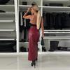 Sexy Split Mid-Length PU Leather Skirt Women's Solid Color Slim Package Hip High Waist Skirts Fashionable Party Ladies Clothes