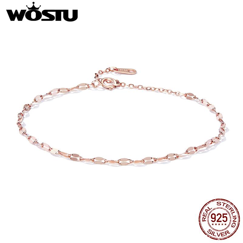 

WOSTU из стерлингового серебра 925 пробы, универсальный глянцевый браслет для девочек, модная женская базовая цепочка, ювелирные изделия, подарок на вечеринку 925 silver