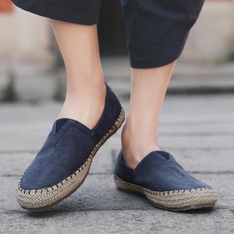 Man Espadrilles Hemp Canvas Flat Shoes Men Sewing Flax Shoes Slip On Loafers Casual Shoes Plus Size Fisherman Driving Footwear