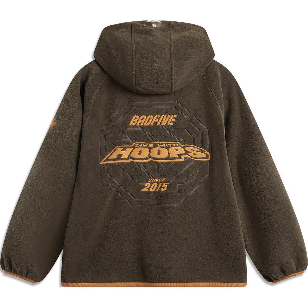 Li Ning Badfive Comfortable Casual Hooded Zipper Fleece Loose Simple Jacket Men Jackets Slate-Brown AFDU499-3