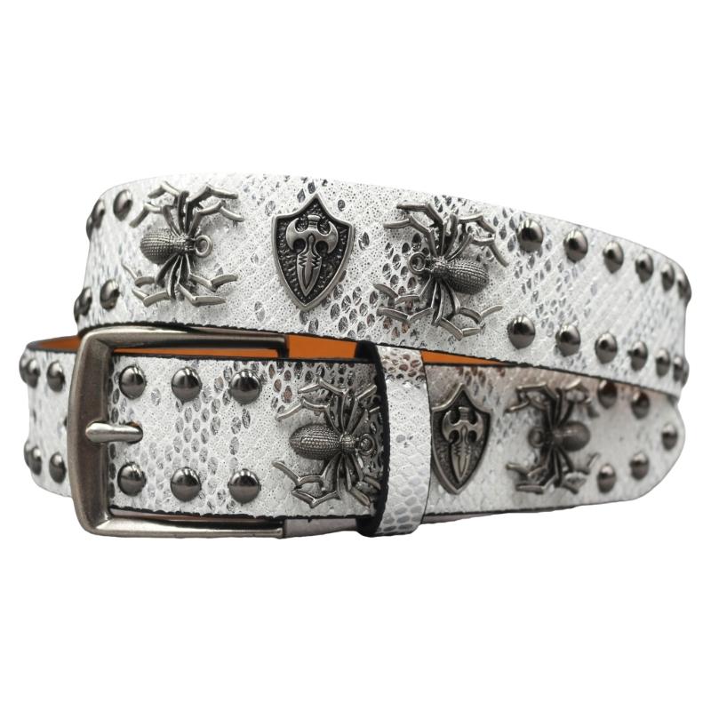 Punk Style Women's Jeans Belt With Studded Spiders Charm Adjustable Waist Strap PU Leather
