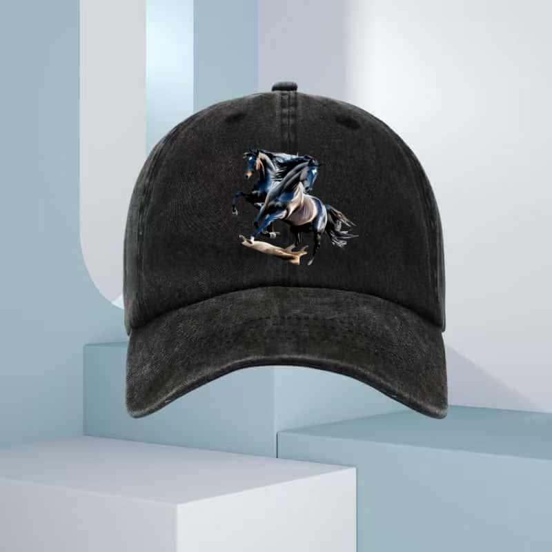 Men's Sunscreen Baseball Hat with Double Horse Pattern Printed Hat Breathable Suitable for Casual and Sports Wear