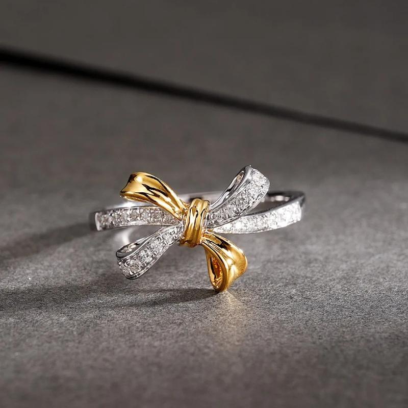 Classic 925 Silver Plated Bow Ring for Women's Fashion Anniversary Gift Pink Minimalist Butterfly Jewelry Party Jewelry