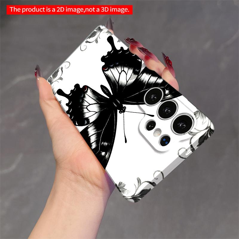 2DFlat Samsung Phone Case Black Butterfly with Floral Frame Design Applicable To Galaxy S22 S23 S24 S25ULTRA S26 A12 A13 A14 A15 A16