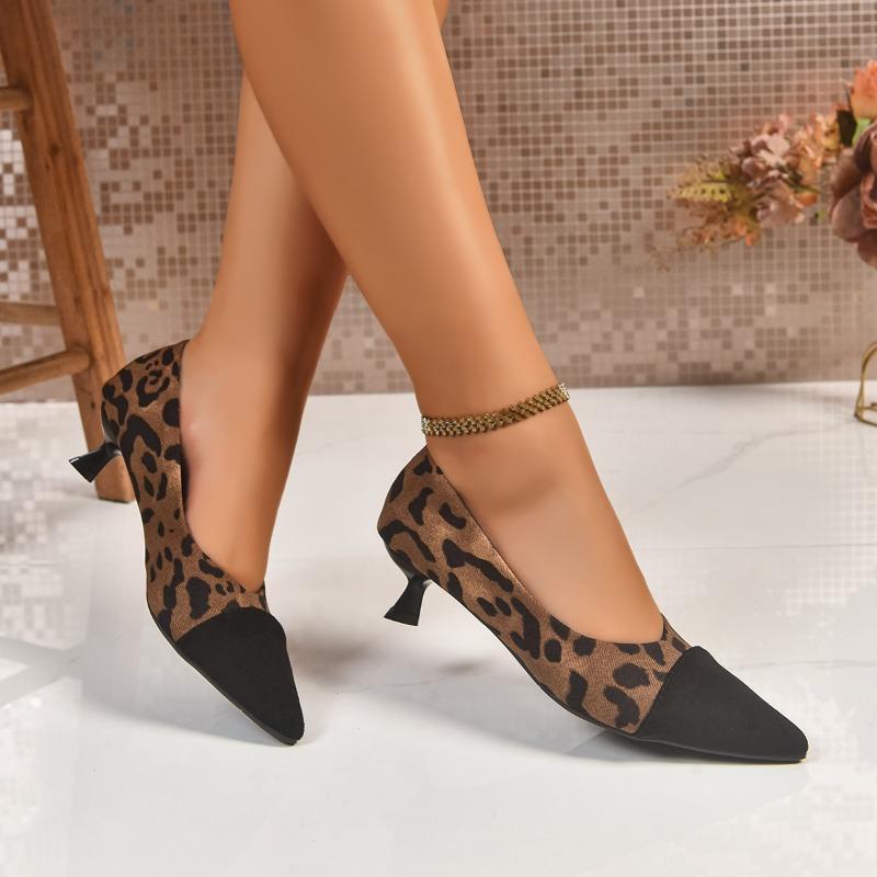 Fashion Pointed Toe Leopard Women Heeled Shoes Fashion Shallow 2025 Autumn Shoes Designer Elegant Dress Pumps New Party Zapatillas Mujer