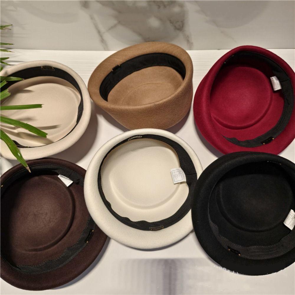 Hepburn Style Wool Pillbox Hat Fedoras Fedora Hat Fashion Woolen Felt Hat Lady