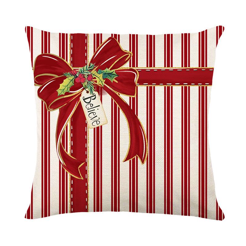 1pc Red Striped Cushion Cover Christmas Tree Bow Durable Cover 2025 New for Home Ornament Xmas New Year Christmas Decoration