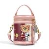 New Bear Print Round Tube Mobile Phone Bag Womens Commuter Crossbody Bag Small Size Vintage Style PU Leather Single Shoulder Bag