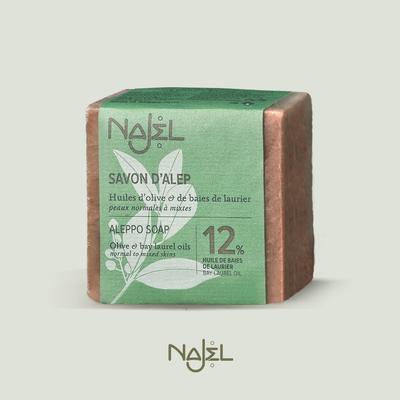 Najel Sapone di Aleppo Olio di Alloro 12% Detergente Naturale Sapone per Pori Cura Problemi Cheratosi