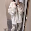 Autumn and Winter New Hairy Hooded Knitted Cardigan Women's Loose Lazy Style Thin Zipper Sweater Jacket Thickened Tide