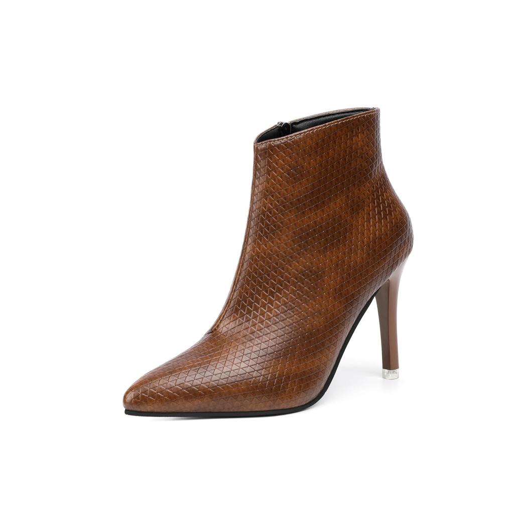 Fashion Leather   High Heels Autumn Winter Side Zipper Women's Boots Pumps Party Office Lady Shoes Woman 2024