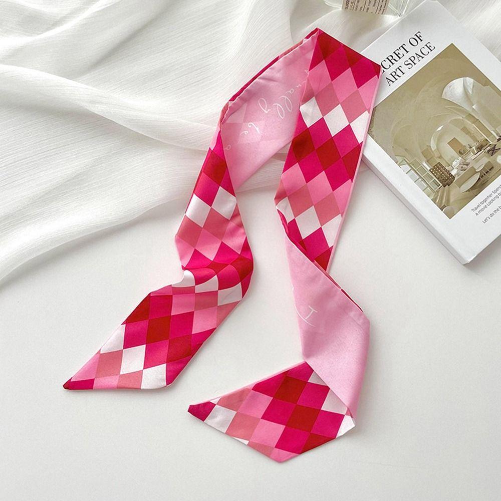 Retro Ribbon Headband Silk Scarf Pink Flower Long Scarf Neckerchief Scarf Accessories Printed Scarf Female