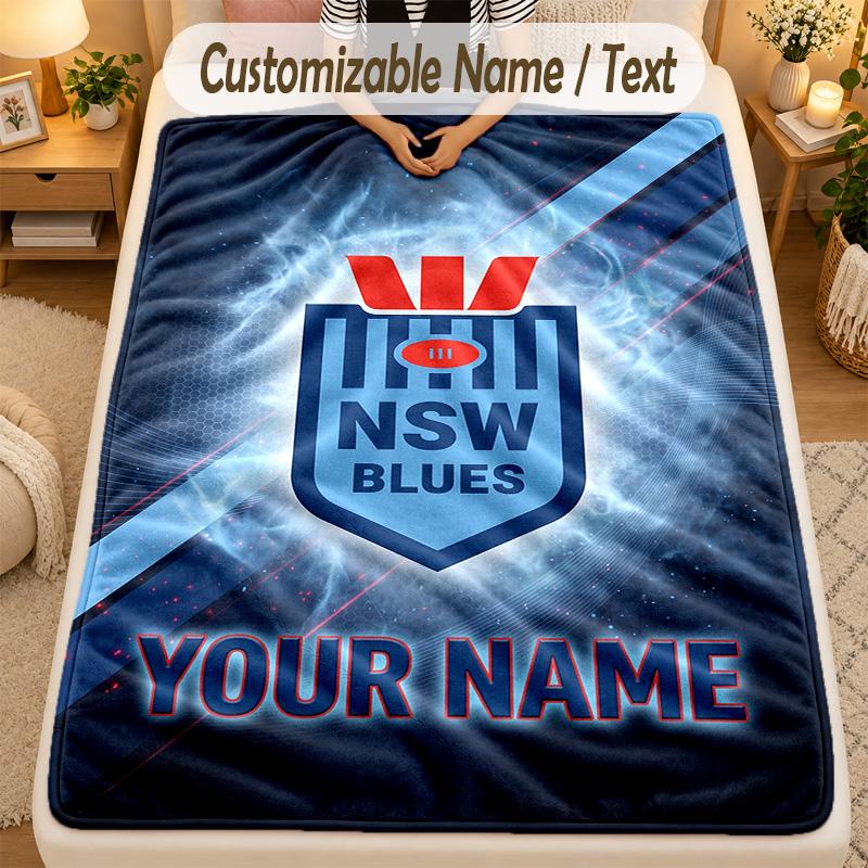 Flannel BlanketNSW Blues Logo Custom Name Text Personalized Soft Warm Throw Blanket Home Decor Gift