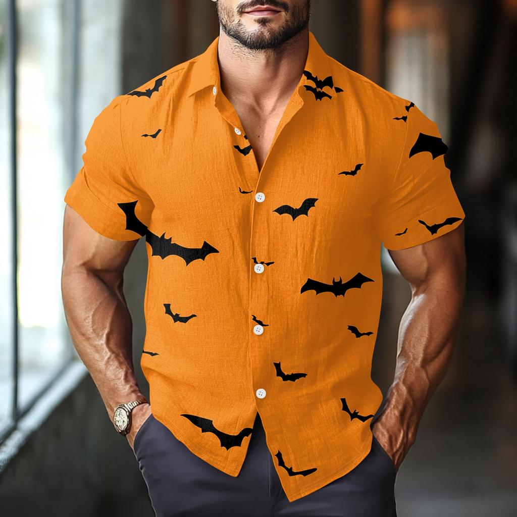 Men's Fashion Casual Loose Halloween Printed Short Sleeve Shirt
