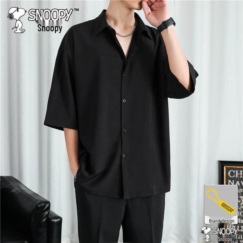 SNOOPY Men s Ice Feel Breathable Short Sleeve Shirt M