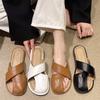 Fashion 2025 Summer Stylish Unique Design Flat Sole Enclosed Toe Half Slipper Women Bohemian Inspired Anti Slip Perfect for Outdoor Wear