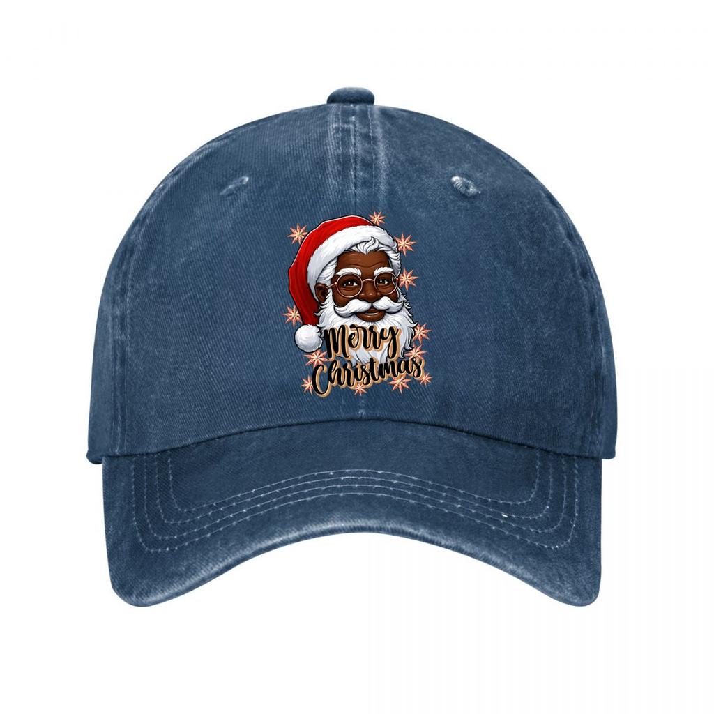 Black Santa Merry Christmas Star Washed Baseball Cap Outdoor For Womens Unisex FeUnisex
