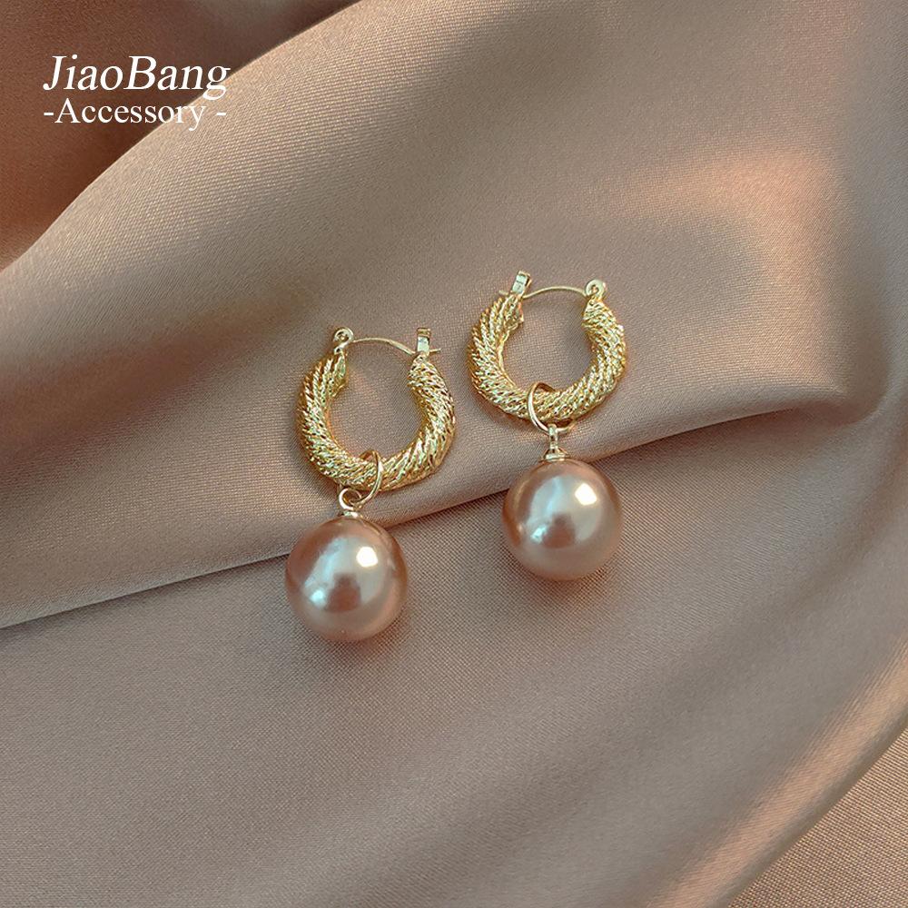 French Champagne Pearl Earrings Retro High-end Hong Kong Style Earrings Women's Tide Earrings Temperament Light Luxury Ear Buckles