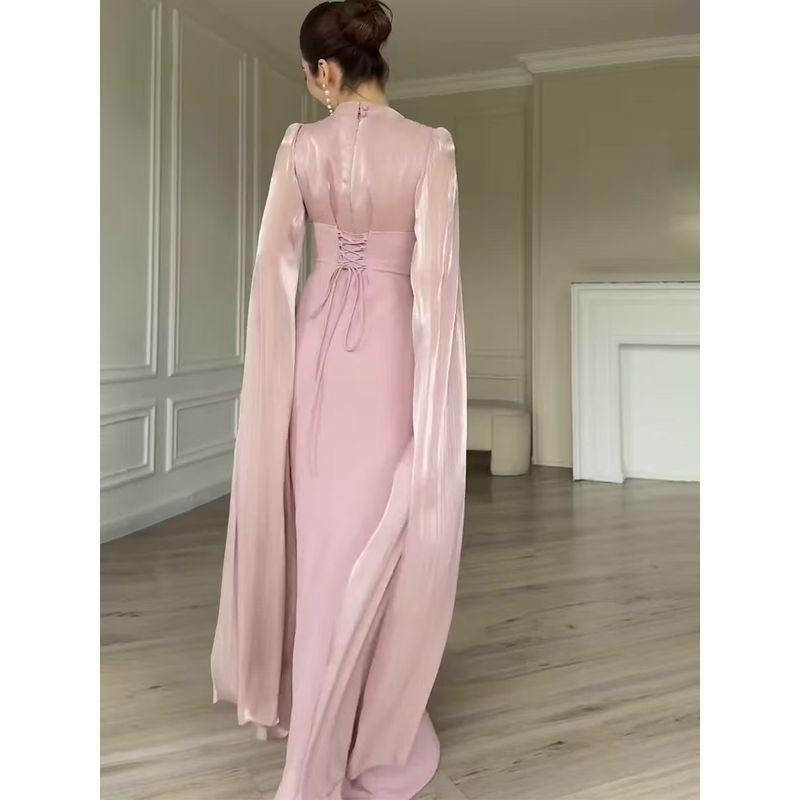 Western Style New Fashion Lace-up Waist Hugging Slimming Long sleeve dress Formal Dress Long dress Sexy Long Dress