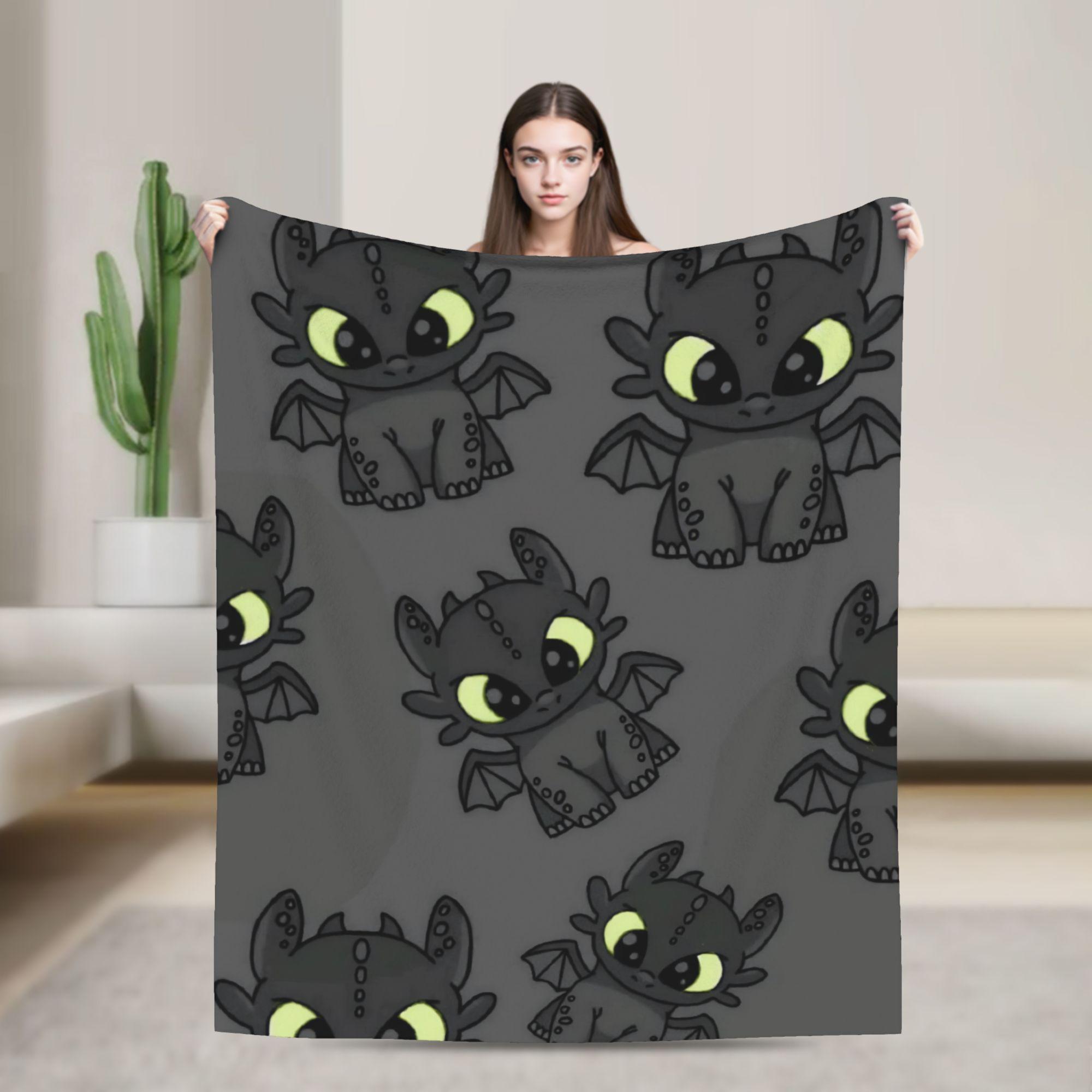 

HTTYD Стилізована ковдра з візерунком дракона Тепла плюшева плед-ковдра для дивана, крісла, подорожей, офісу Фланелева постільна накидка, покривало 76x102cm
