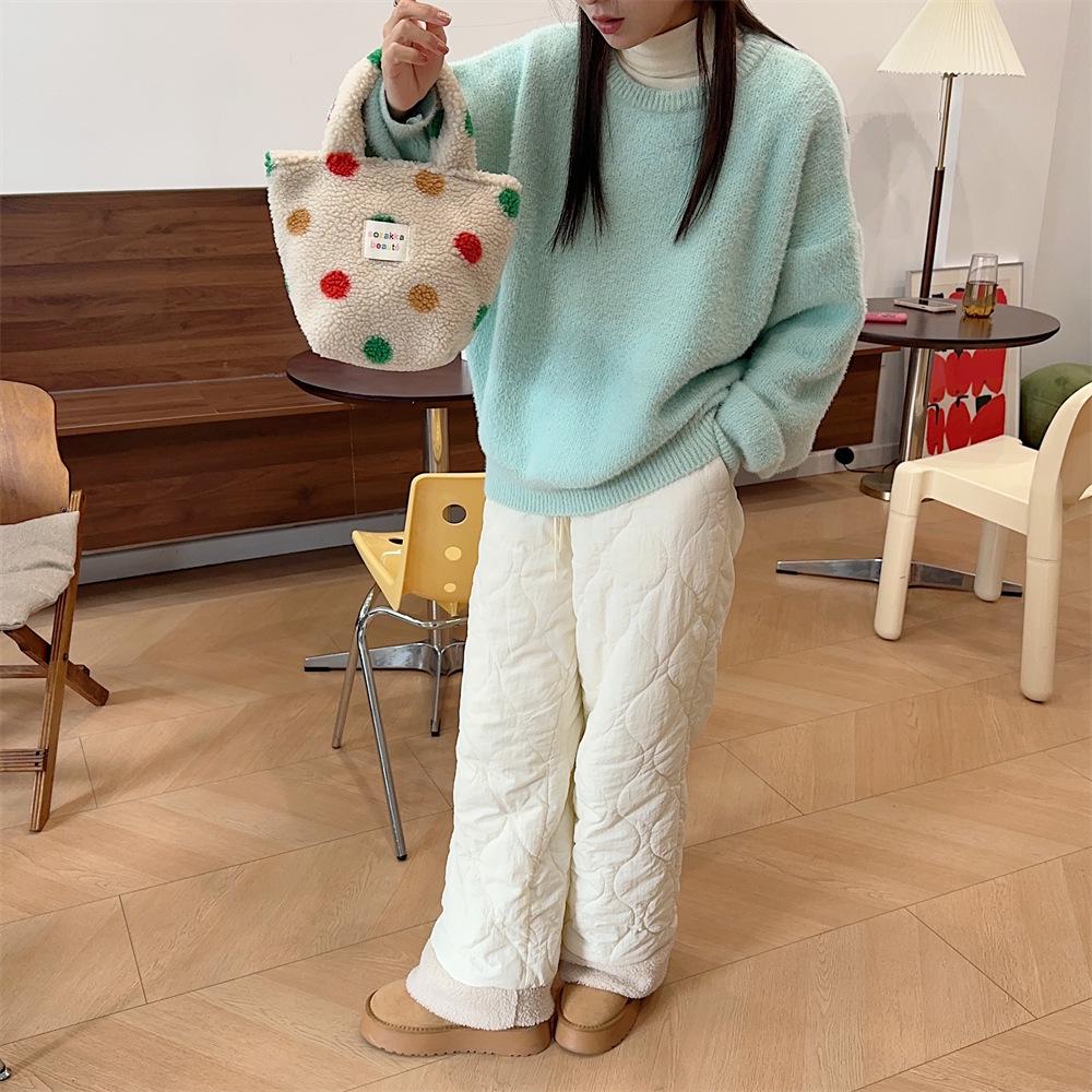 2023 Winter Fashion Women's Plush Polka Dot Handbag - Cute and Stylish for Work or Commute