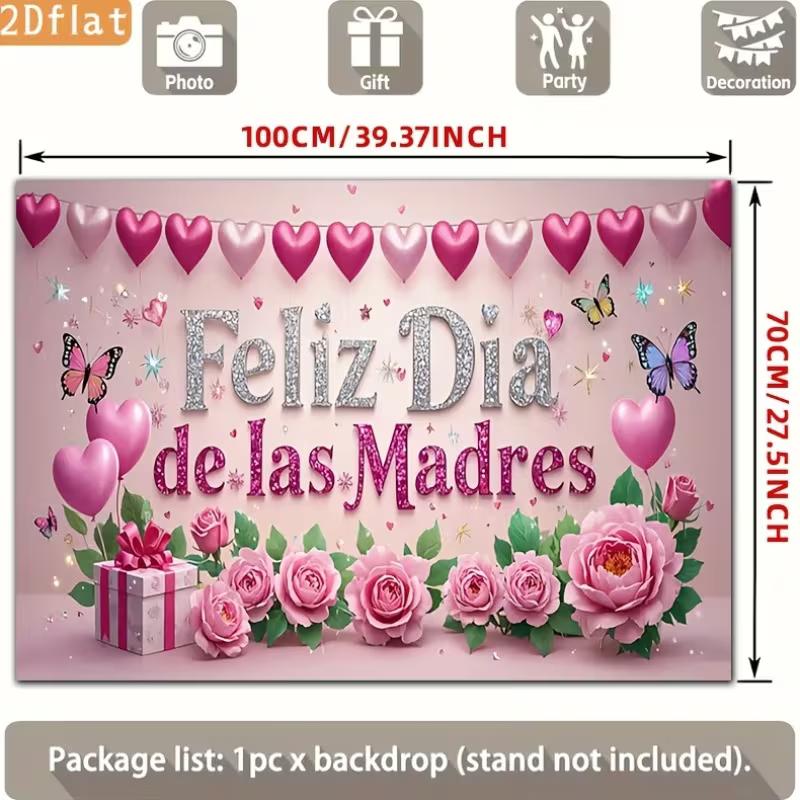 2D Feliz Dia De Las Madres Backdrop, Pink Floral Party Photography Background